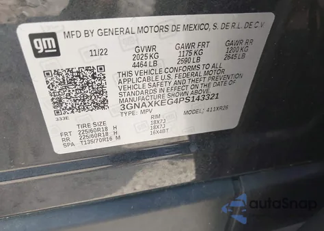 2023 Chevrolet Equinox Fwd Lt from USA, damaged, VIN 3GNAXKEG4PS143321